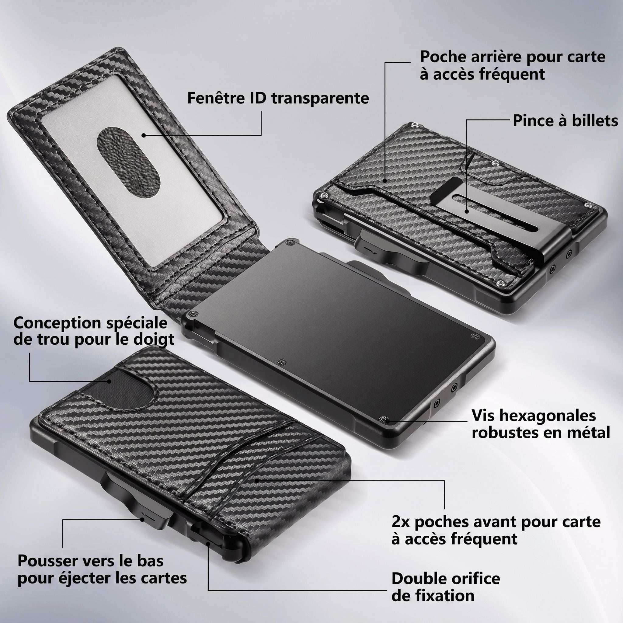 Porte-cartes style carbone pour homme