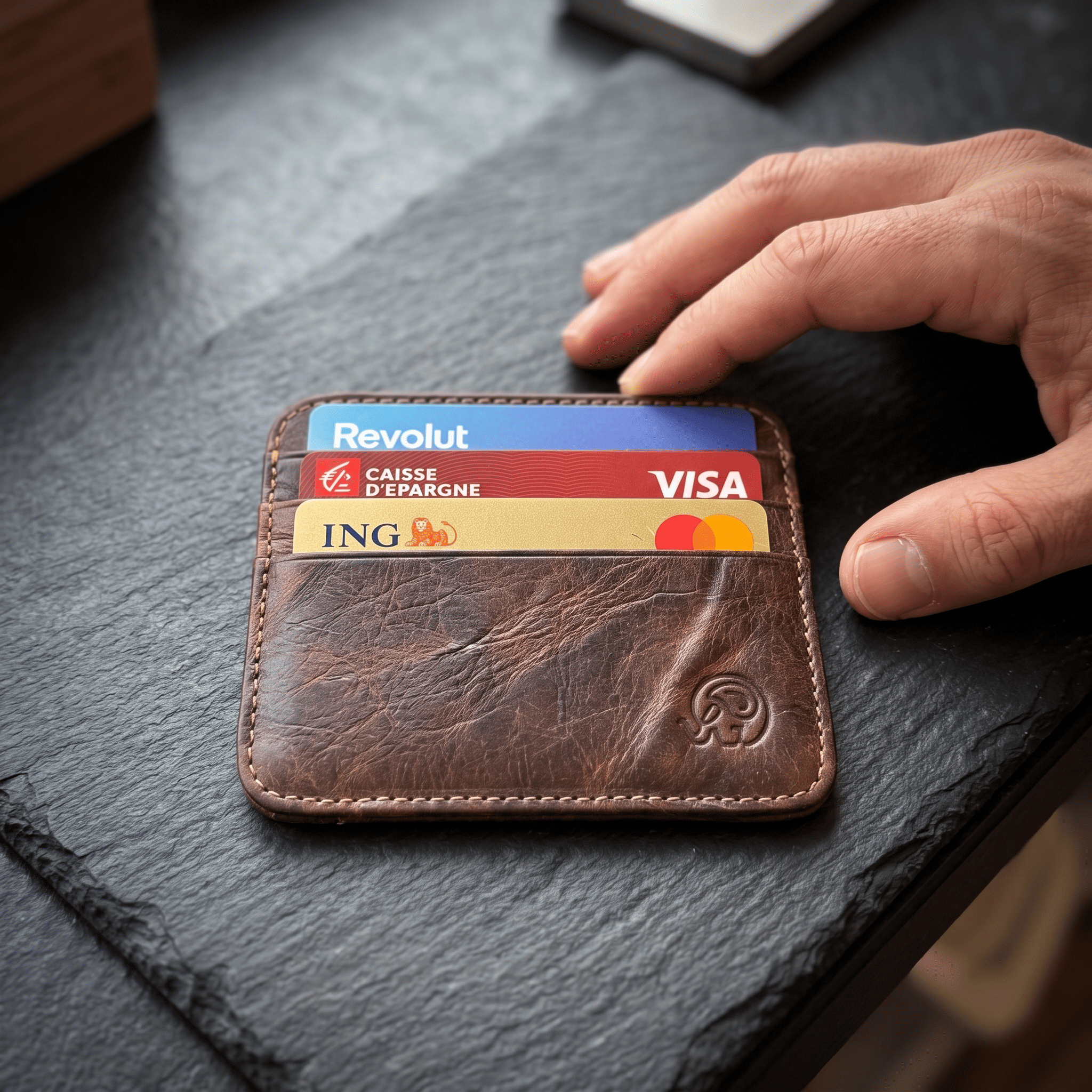 Porte-cartes minimaliste en cuir patiné pour homme