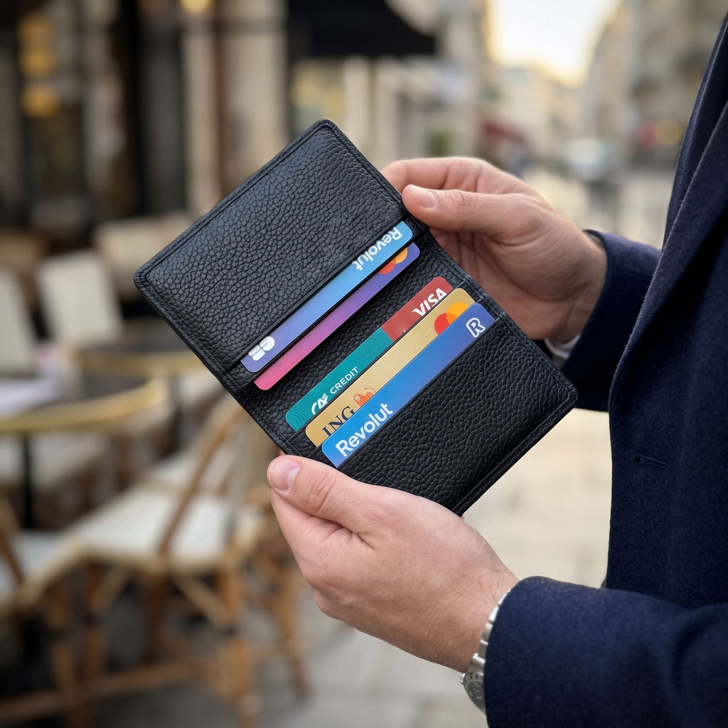 Porte-cartes noir en cuir pour homme