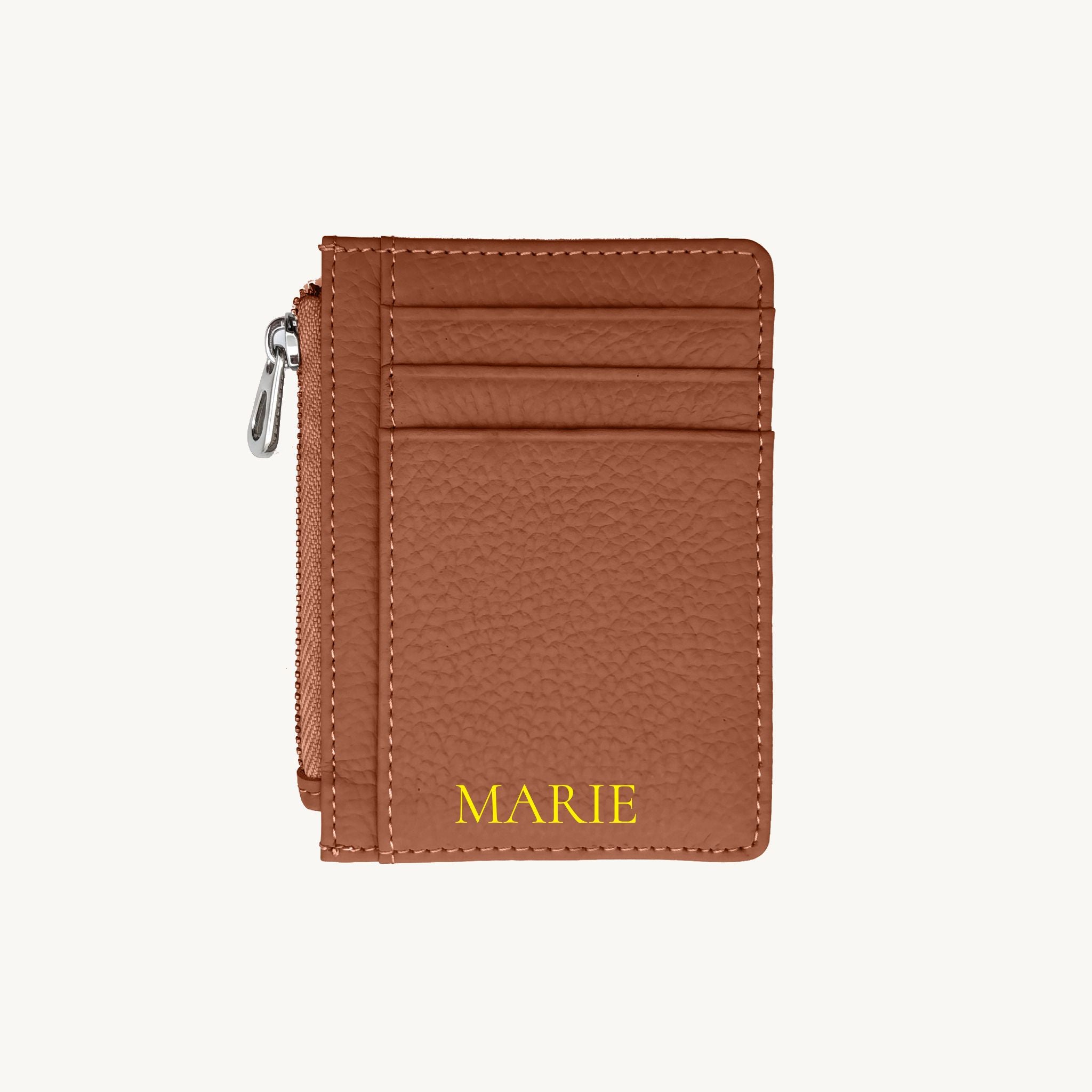 Porte-cartes zippé en cuir pour femme personnalisable