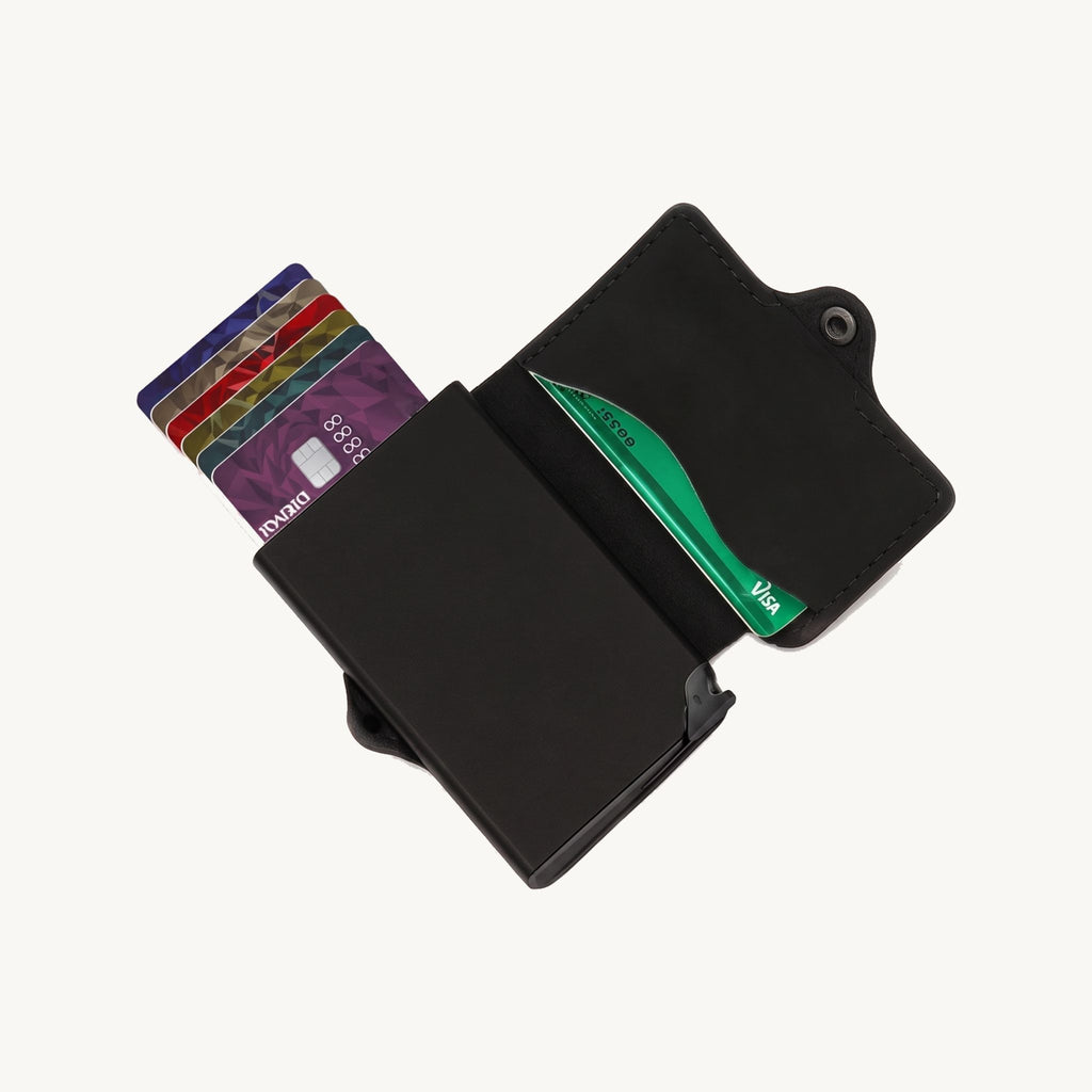 Porte-cartes automatique en cuir marron anti-RFID