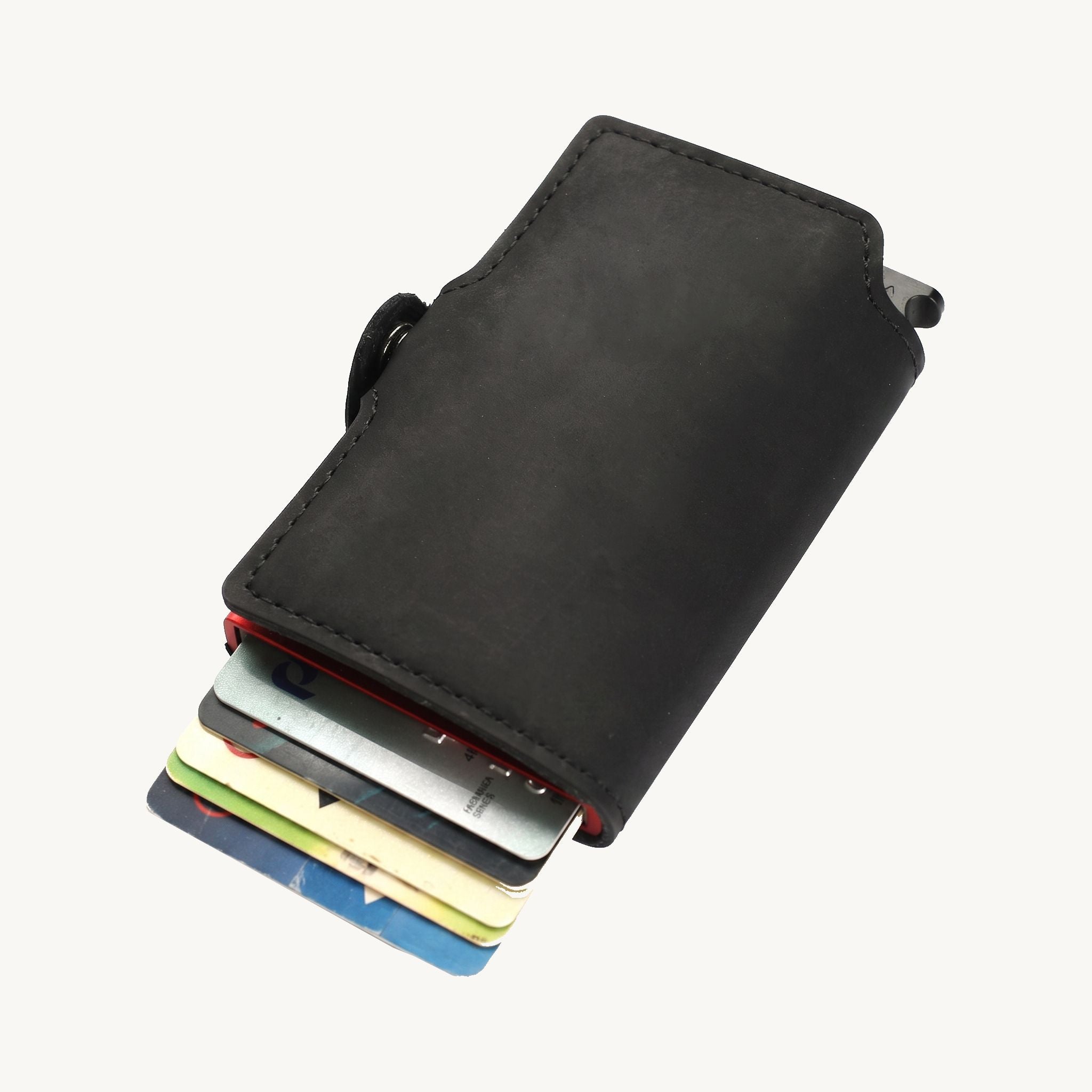 Porte-cartes automatique en cuir marron anti-RFID