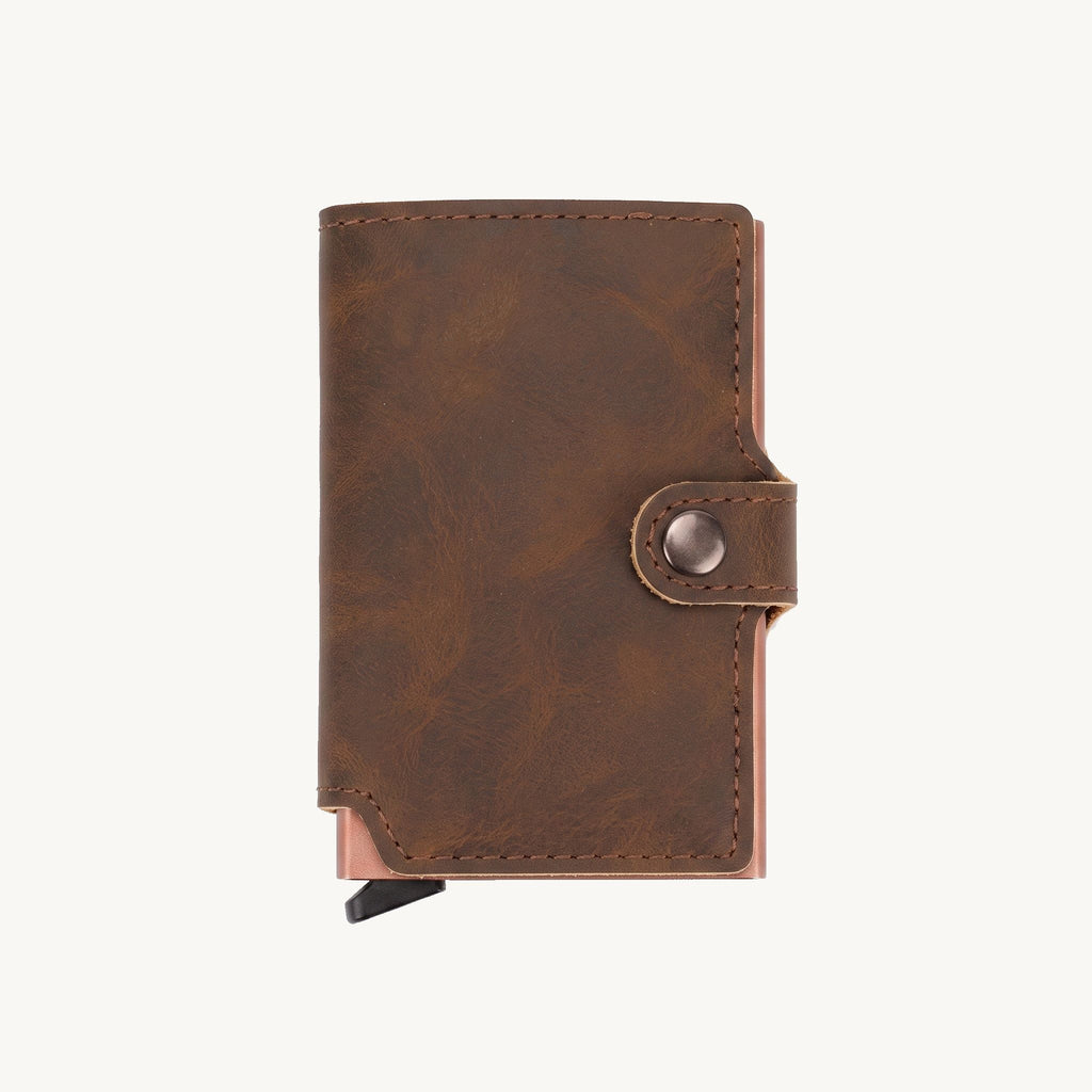 Porte-cartes automatique en cuir marron anti-RFID