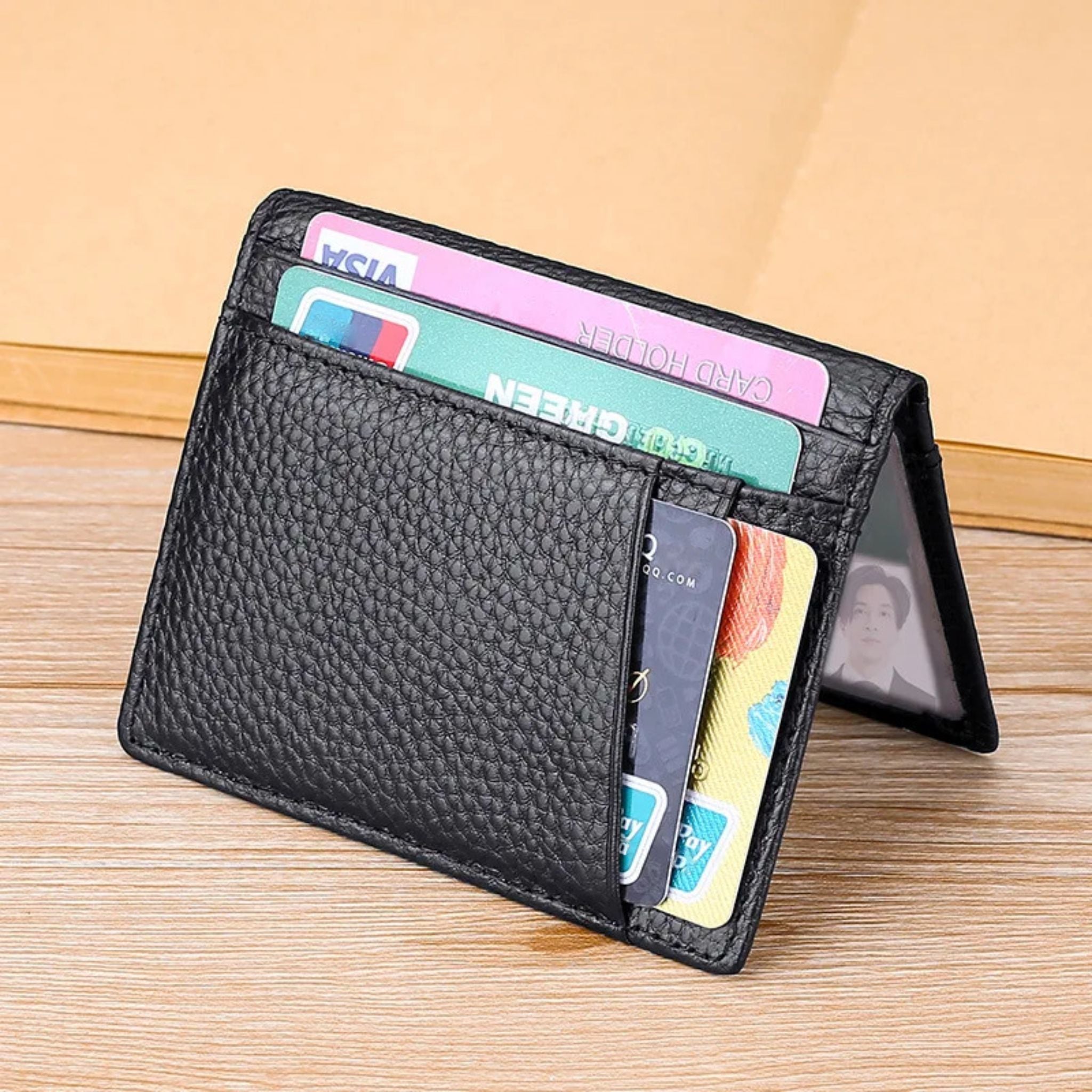 Porte-cartes pour homme en cuir avec deux volets