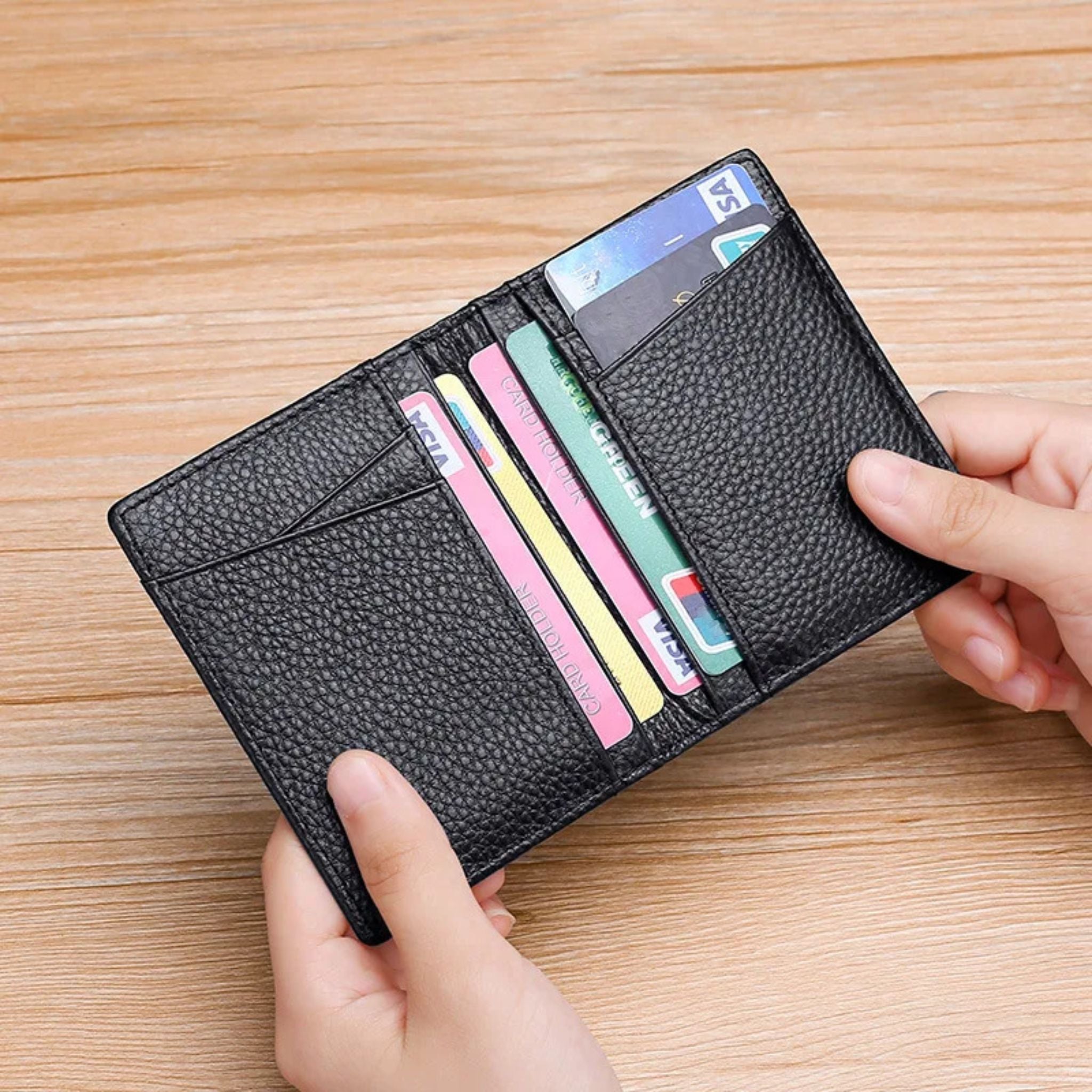 Porte-cartes pour homme en cuir avec deux volets