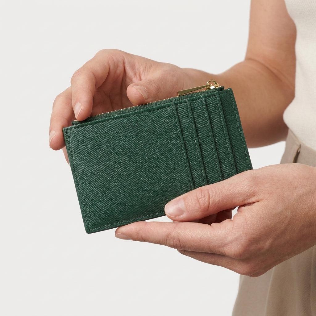 Porte-cartes zippé en cuir pour femme