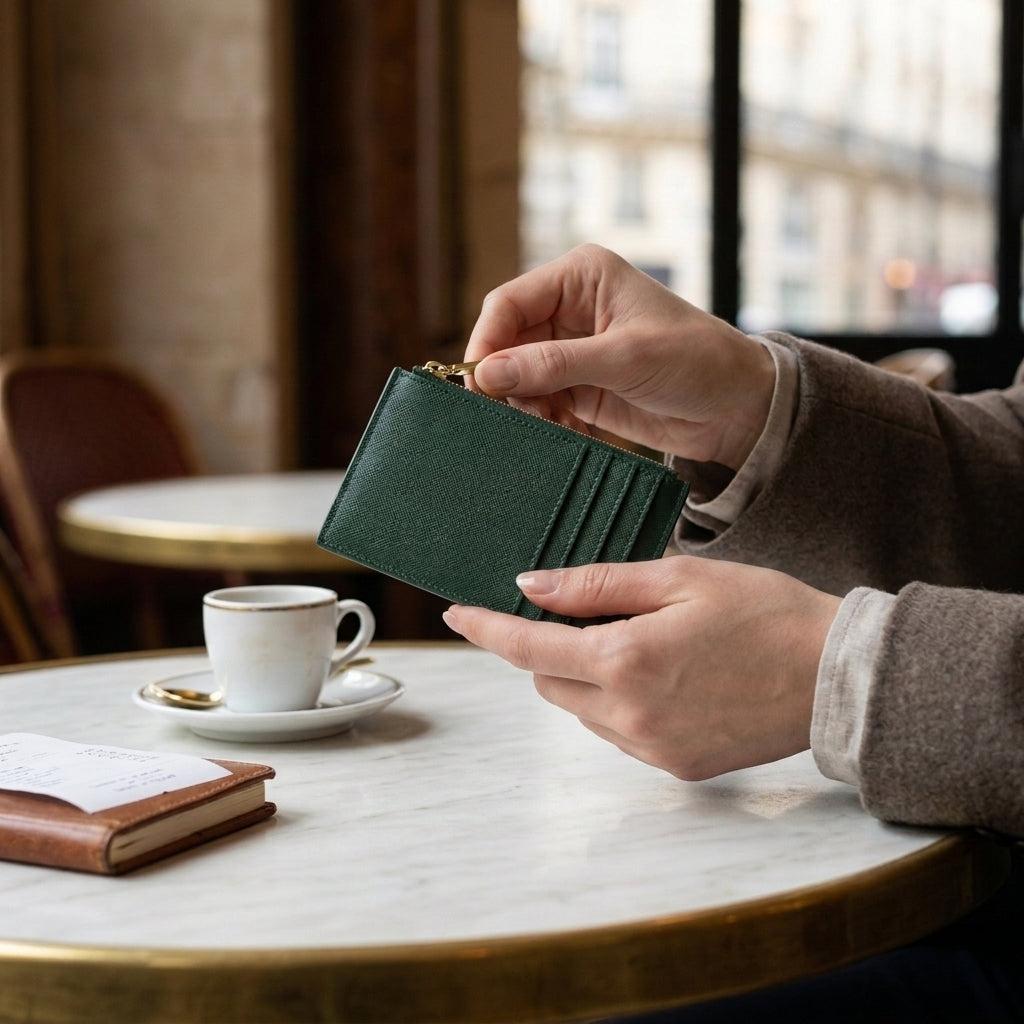 Porte-cartes zippé en cuir pour femme