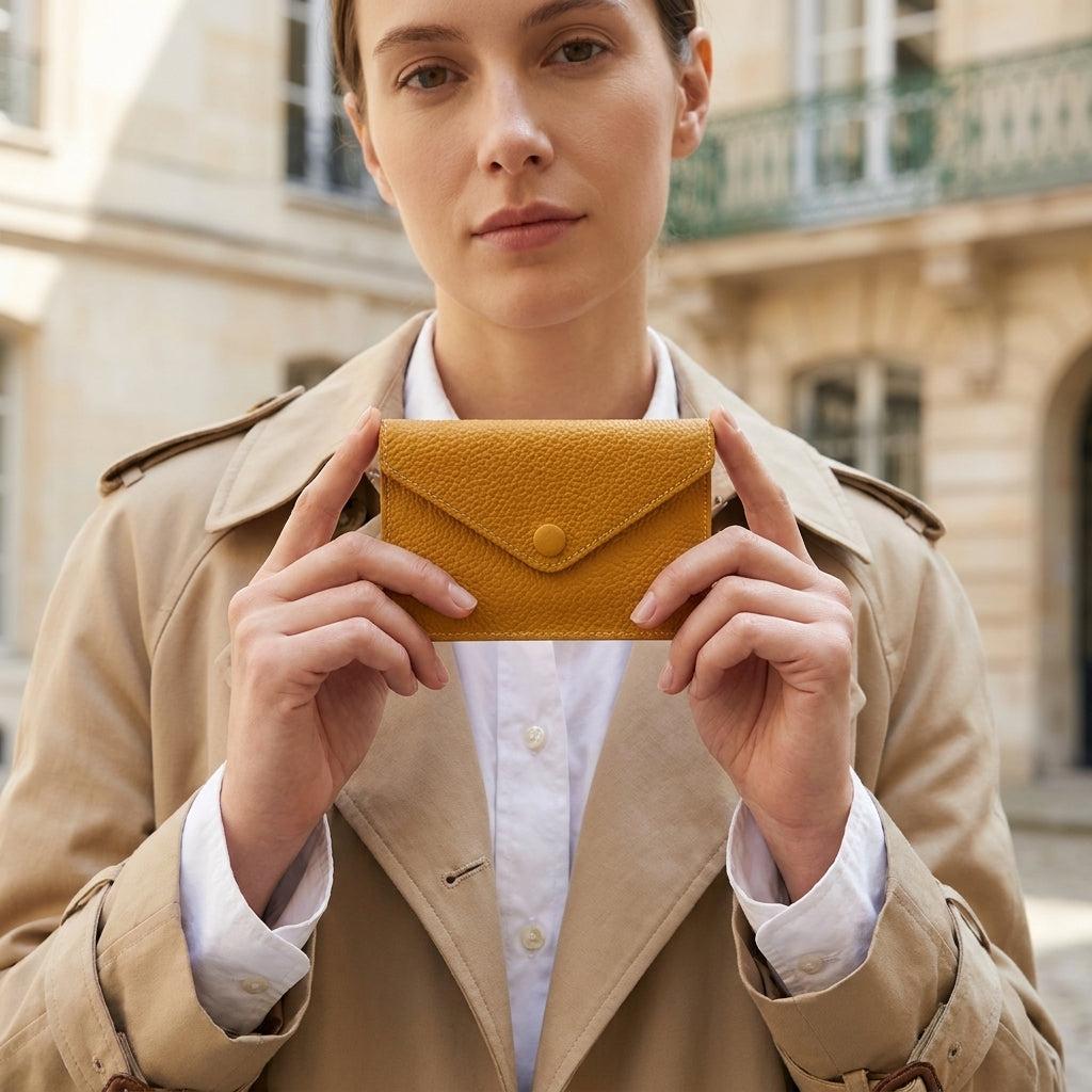 Porte-cartes en cuir véritable pour femme