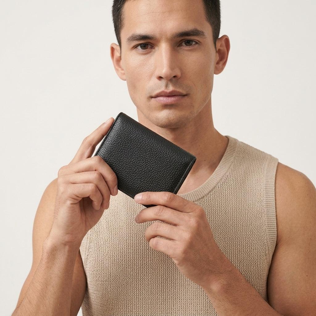 Porte-cartes noir en cuir pour homme