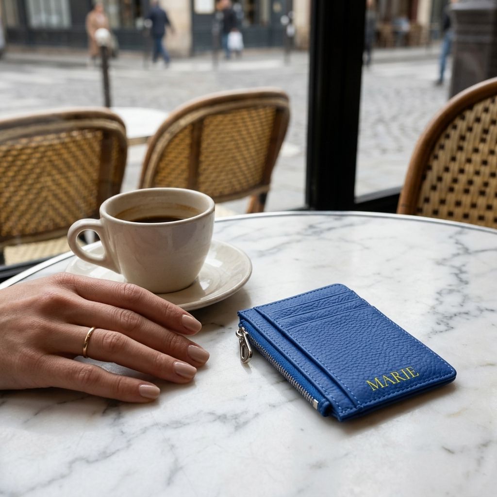 Porte-cartes zippé en cuir pour femme personnalisable