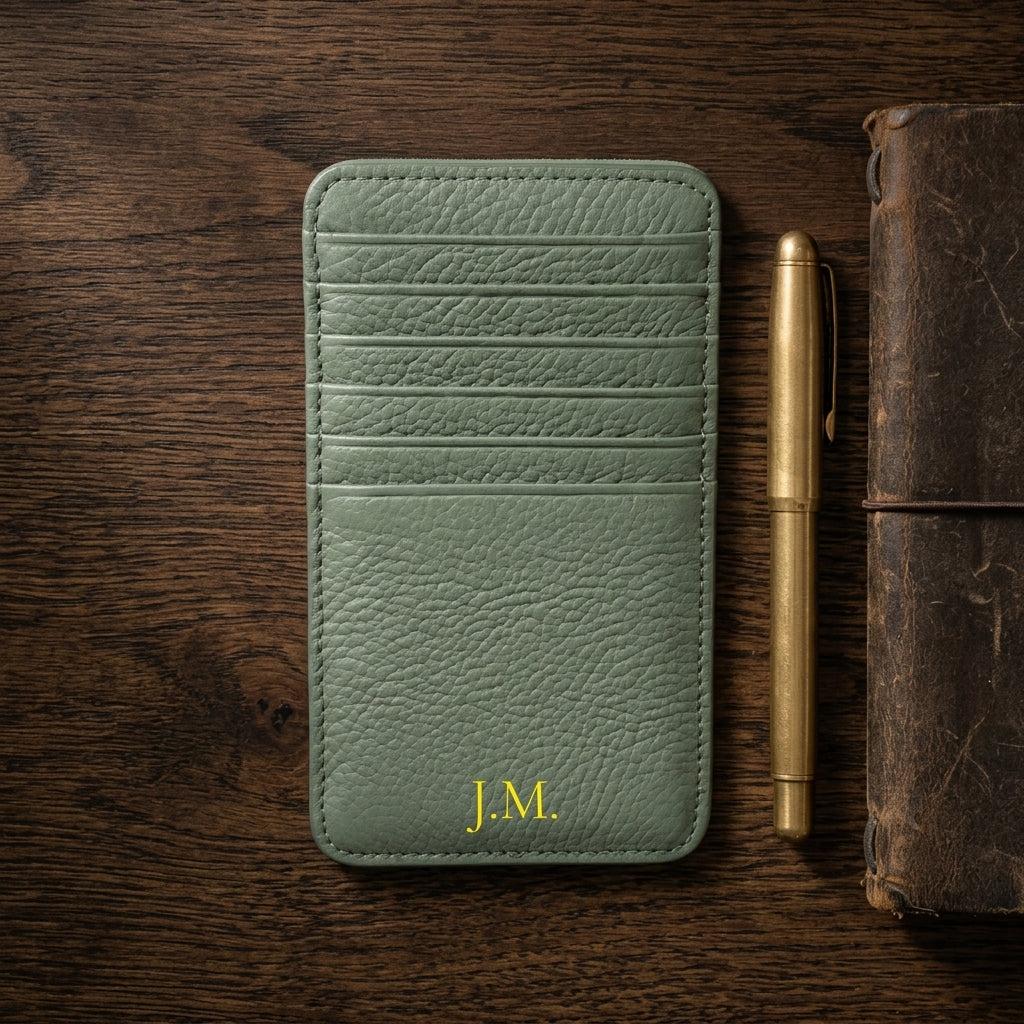 Porte-cartes en cuir avec initiales personnalisable