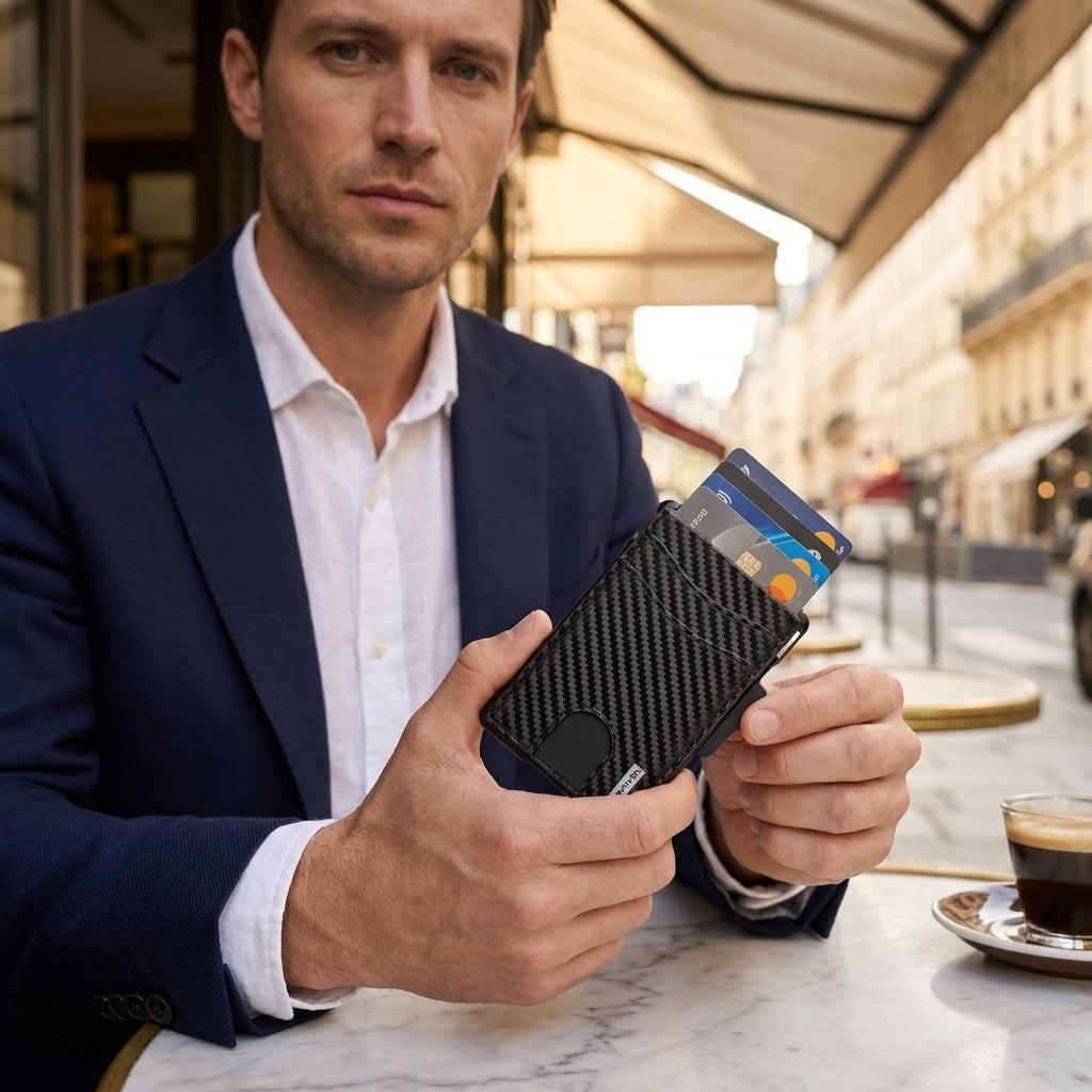 Porte-cartes style carbone pour homme