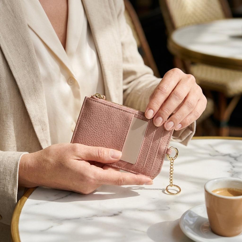 Porte-carte en cuir zippé pour femme